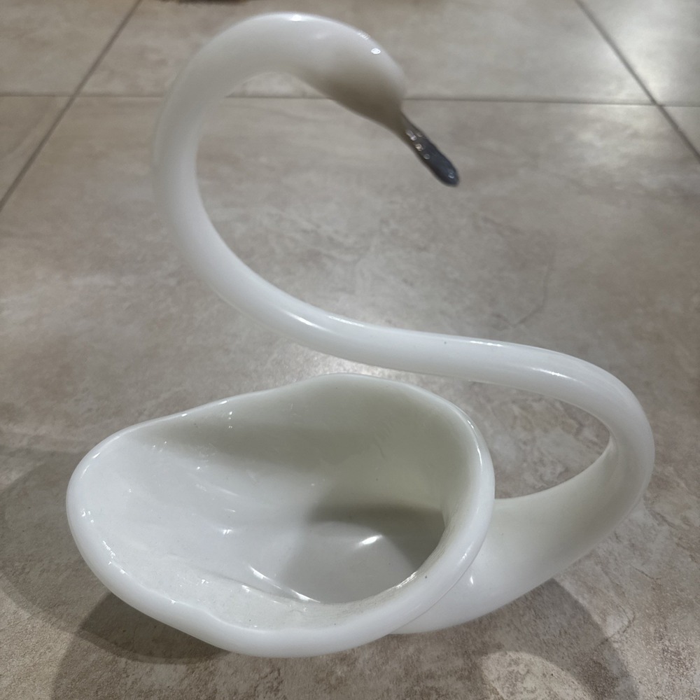 Vintage Art Milk Glass Swan Candy Dish (sh6)